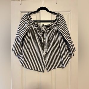 Madewell Off Shoulder Shimmer Front Button Top